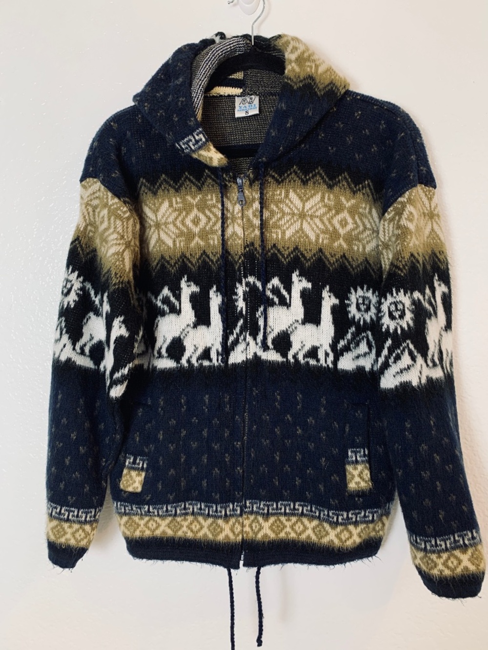 YARI Artesanias Jacket Sweater Womens Small Wool Alpaca Motif Full-Zip Hoodie